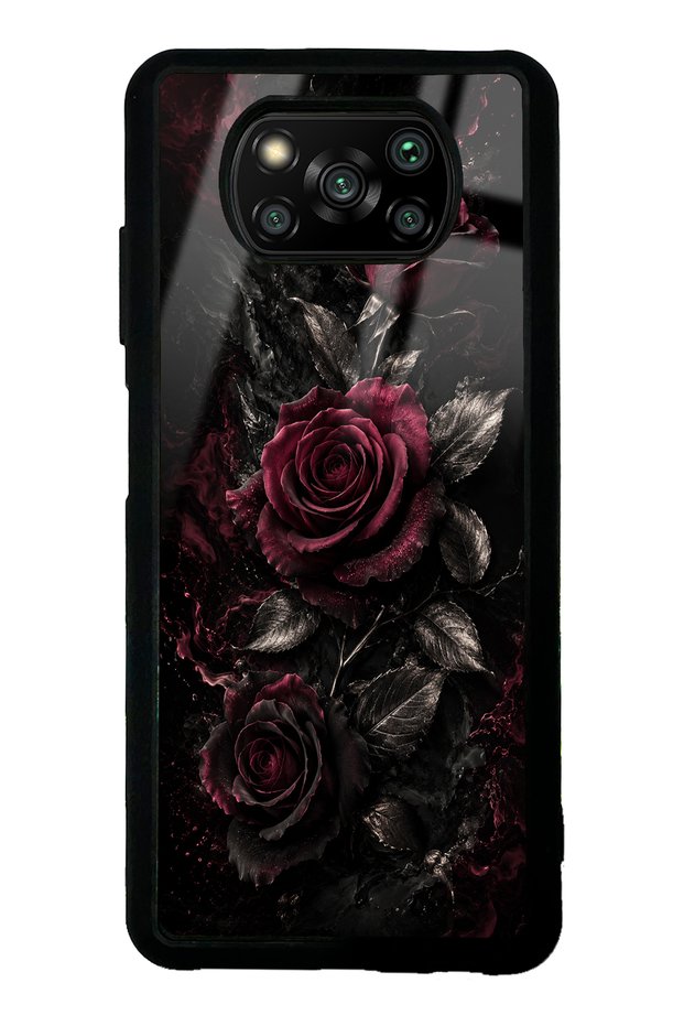 Xiaomi Poco X3 Obsidian Burgundy Roses Design Glossy Phone Case