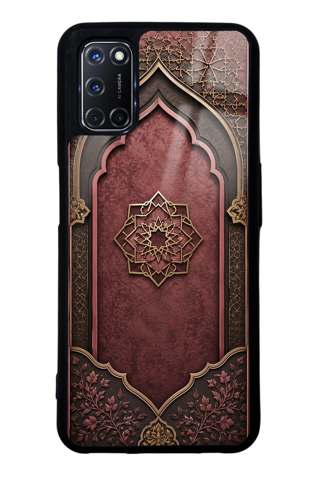 Oppo A52 Burgundy Glossy Phone Case with Ottoman Emblem Design