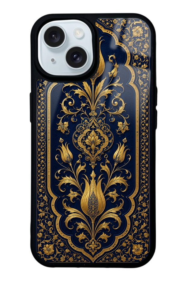 iPhone 15 Sapphire Ottoman Gold Design Glossy Phone Case