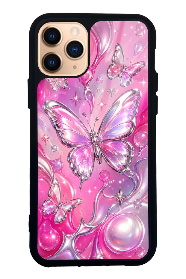 iPhone 11 Pro Pink Prism Butterfly Design Glossy Phone Case