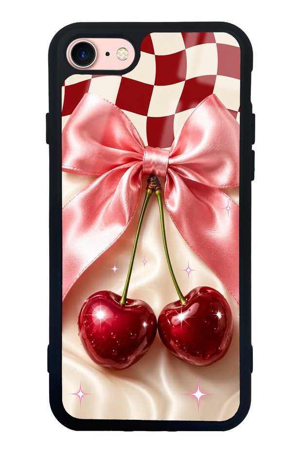 iPhone 7 Glossy Phone Case with Cherry Picnic Bow Design