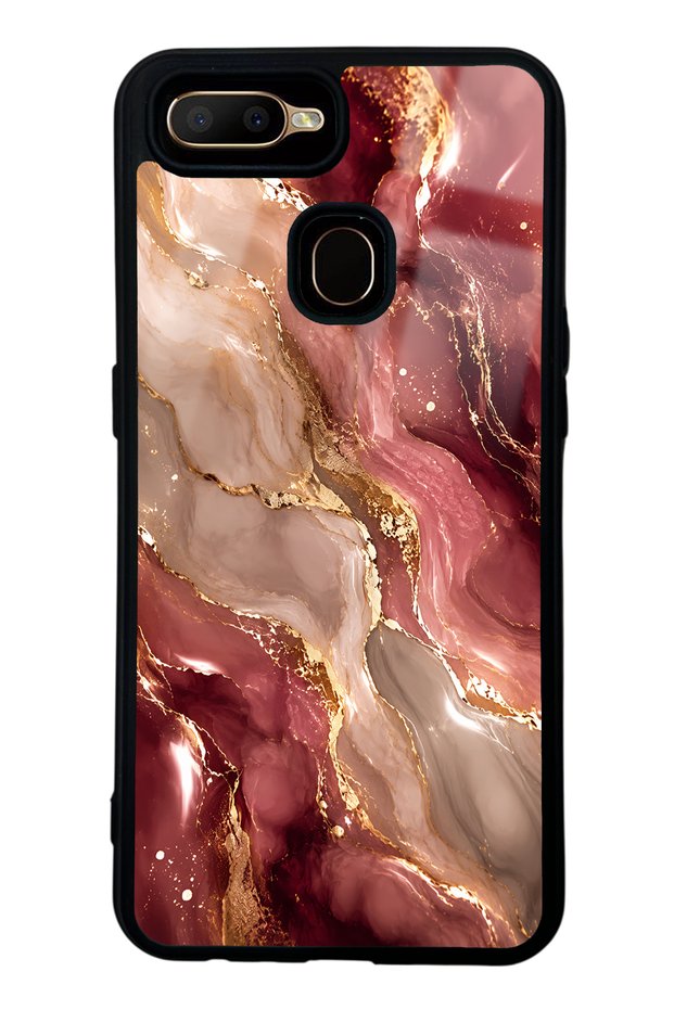 Oppo A5S Burgundy Gold Marble Design Glossy Phone Case