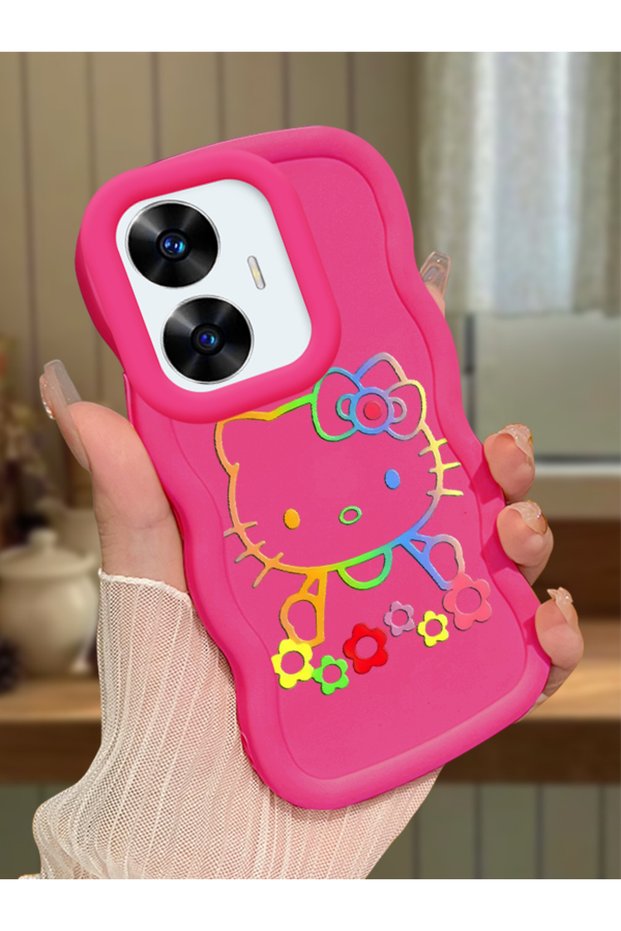 Realme C55 Compatible Case Camera Protector Red Silicone Couple Phone Case Kitty Pattern