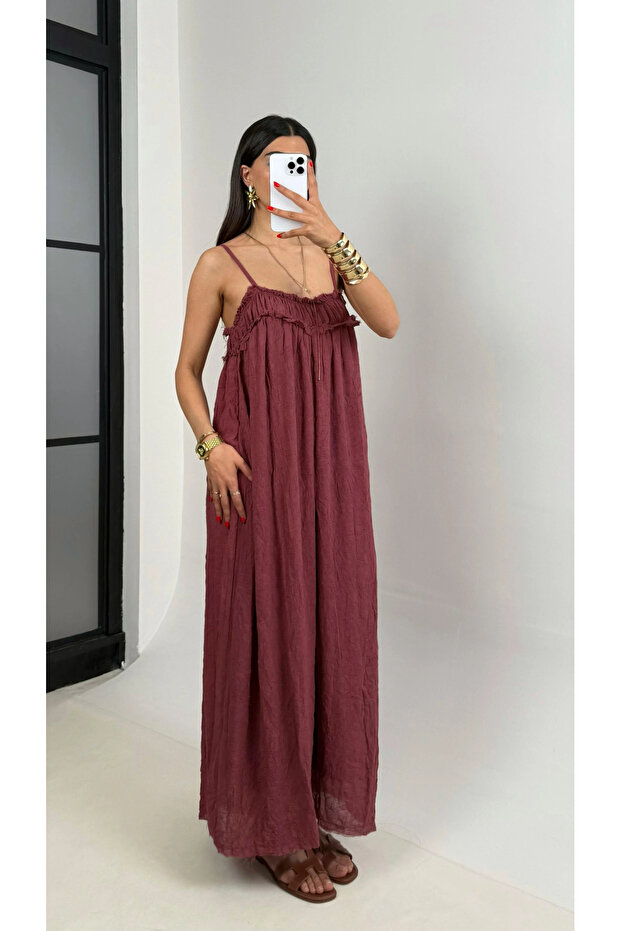 Burgundy Adjustable Strap Lined Gipeli Dress - 2Y3317