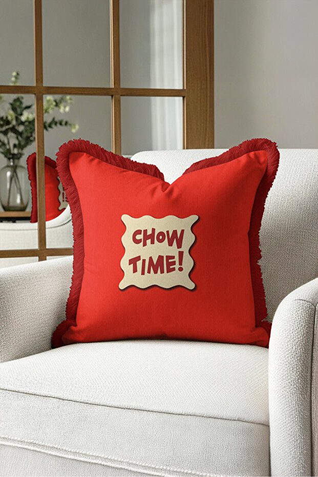 Pop Art Decorative Text Design Fringed Pillowcase-Retro Fun Burgundy Tassel Throw Pillow Cover