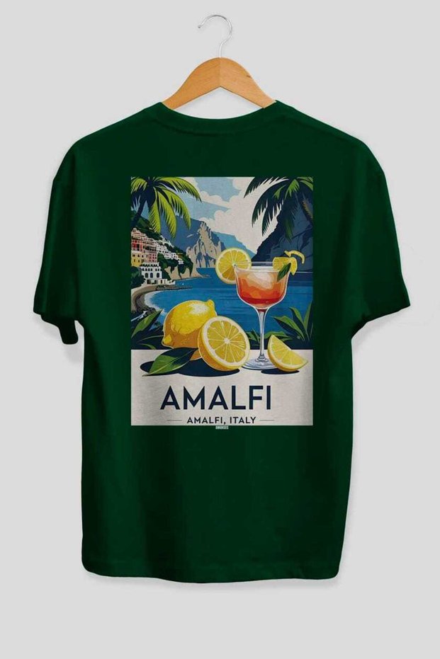 Amalfi Italy 4 Green Oversize Country City Back Printed Unisex T-Shirt 100% Cotton Premium