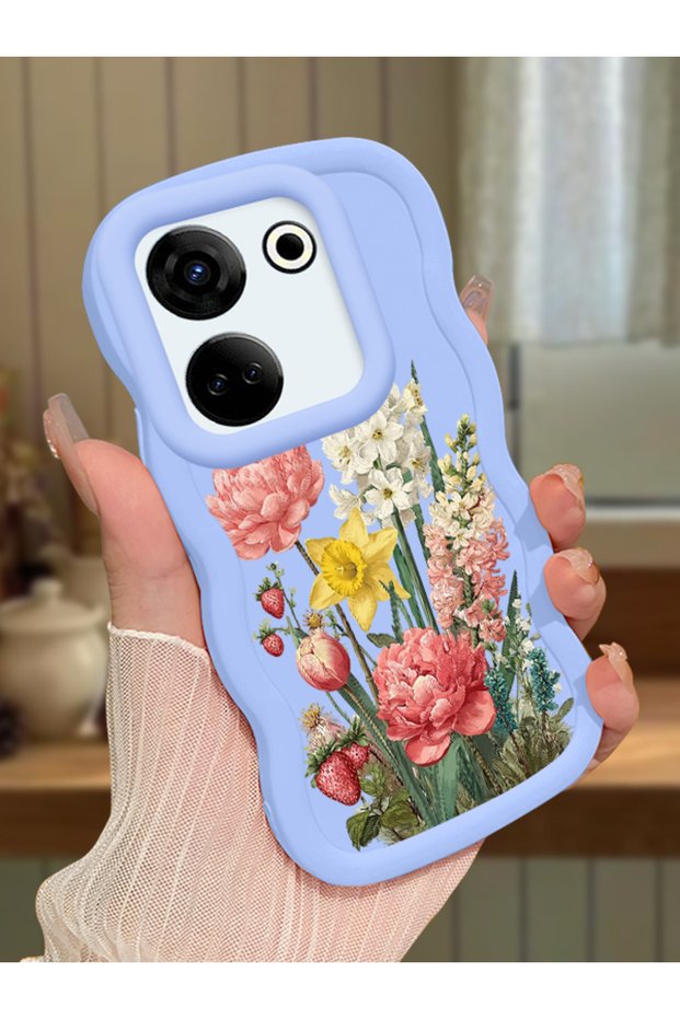 Tecno Camon 20 Pro 4g Compatible Case Camera Protector Blue Silicone Couple Phone Case Floral Pattern
