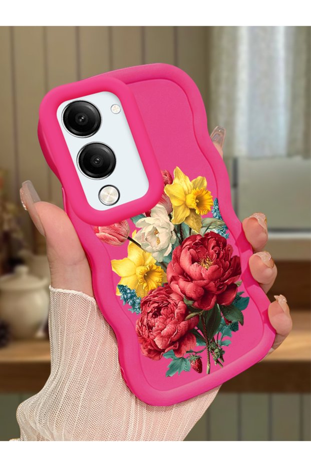 Vivo Y04 Compatible Case Camera Protector Red Silicone Couple Phone Case Floral Pattern