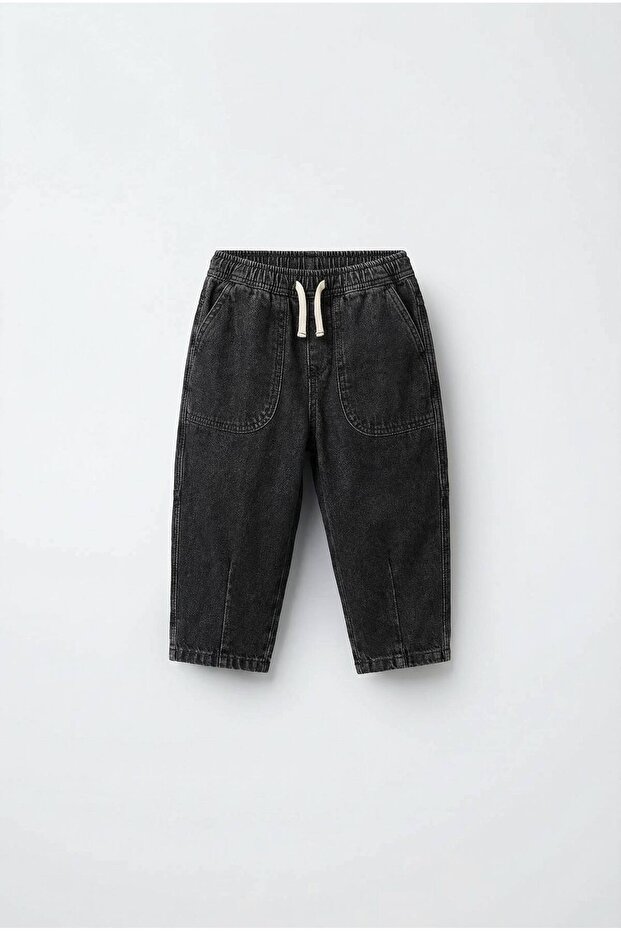 Boy's Trousers Anthracite Elastic Waist Pocket Drawstring Denim