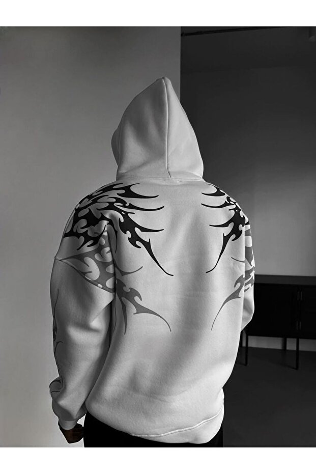 Unisex Back Graphic Printed Hooded 3-Thread Combed Cotton Sweatshirt