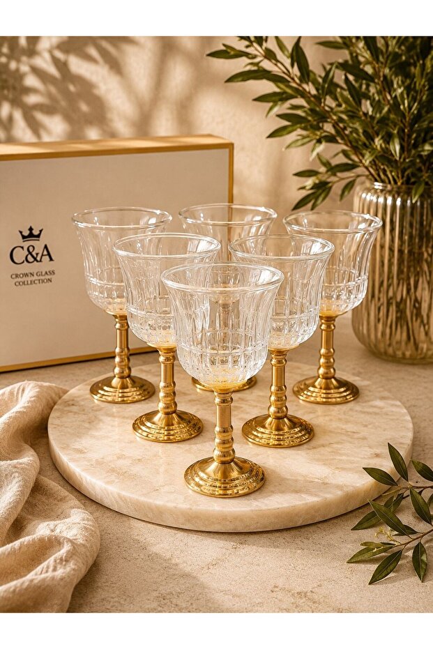 Set of 6 Clear Elora Gold Footed Coffee Side Glasses