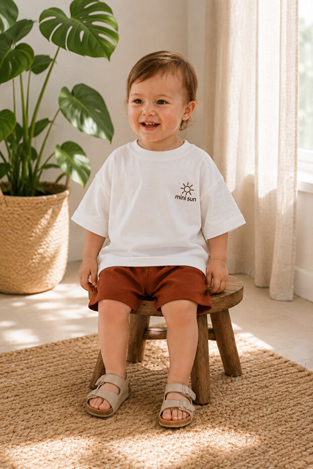 Unisex Kids Mini Sun Printed Oversize T-Shirt Shorts Summer Set 1-5 Years