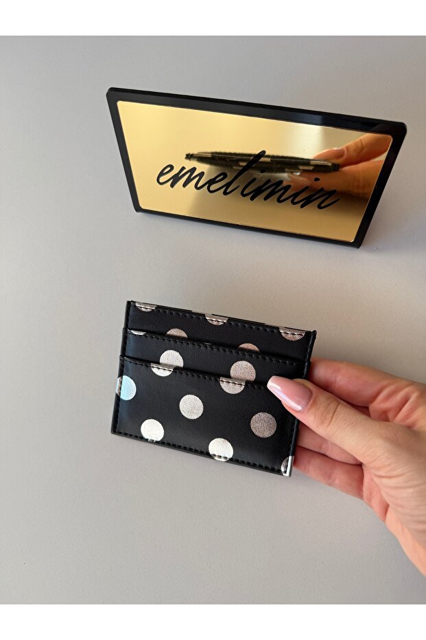 Women's Silver Polka Dot Card Holder Wallet Slim Design Multi-Compartment Mini Card Holder