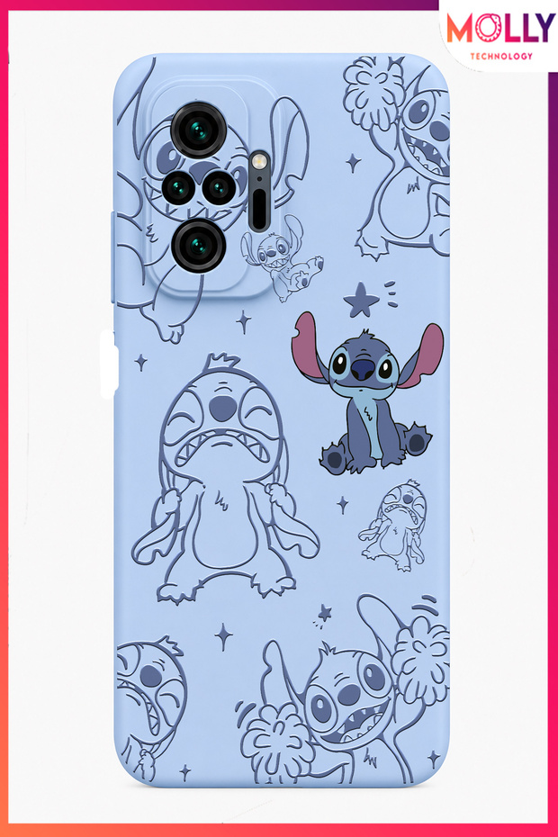 Baby Blue Stitch Sweet Madness Pattern Silicone Case for Redmi Note 10 Pro