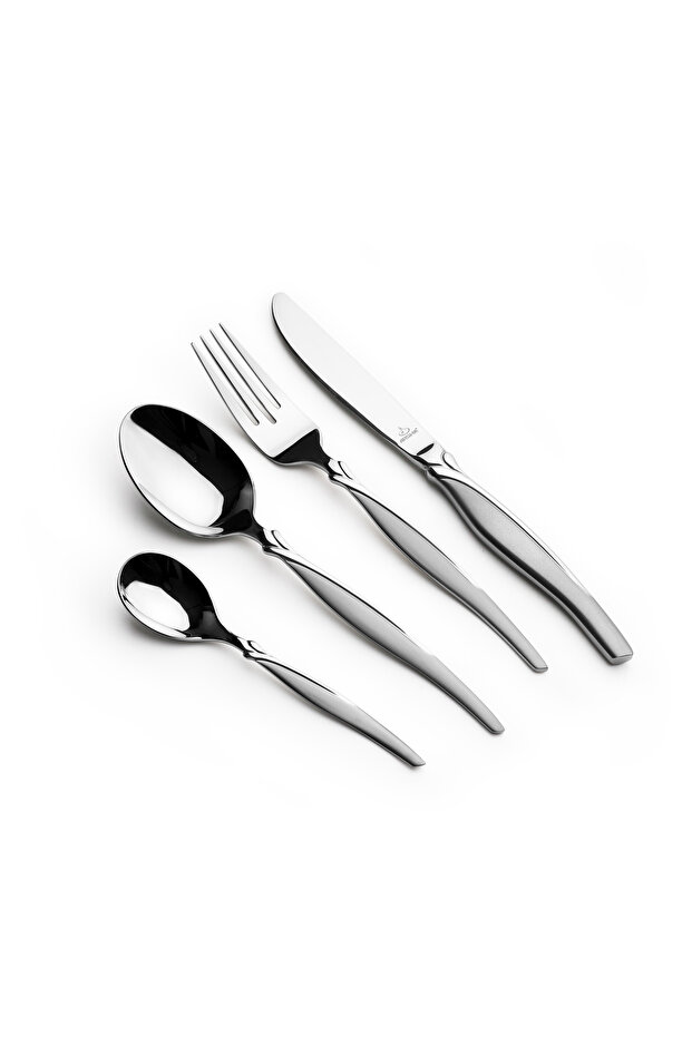 26-Piece Silver Stainless Steel Cutlery Set with Stand | Elegant Flatware Collection