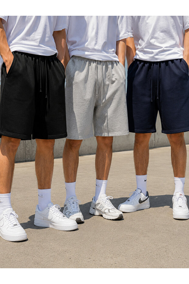 3-Pack Men's Shorts (Black-Grey-Navy Blue) Summer Shorts Comfortable and Anti-Sweat