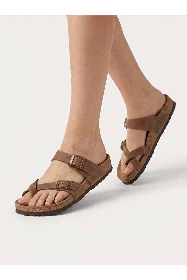 Unisex Mc106-Crz Genuine Leather Tan Crazy Flip-Flop Orthopedic Cork Slippers