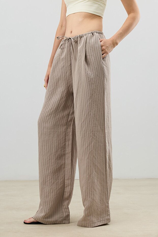 Mink Modal Blended Striped Women's Trousers