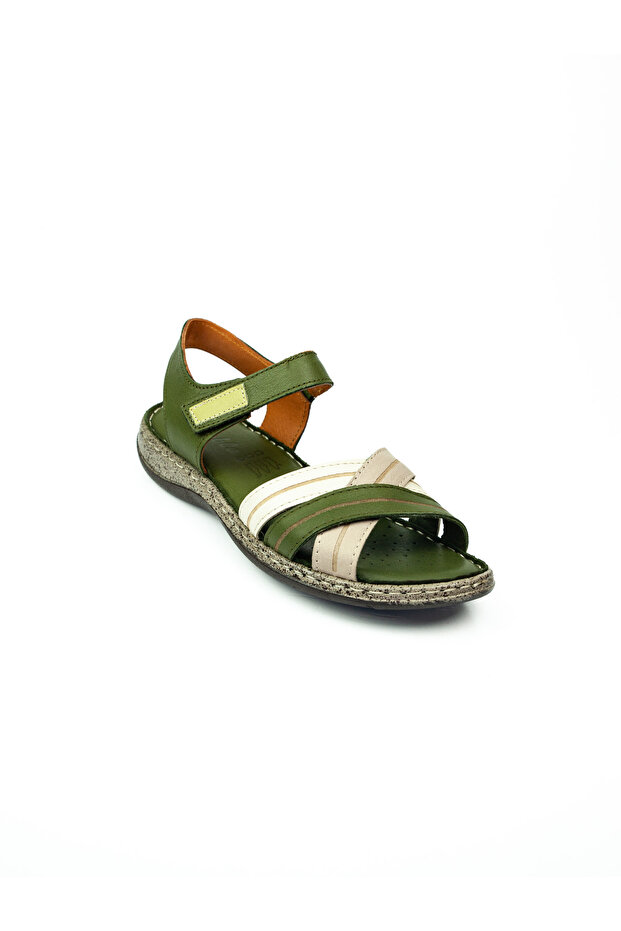 1077 Khaki Leather Women's Sandals