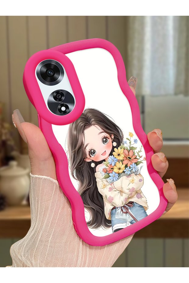 Oppo A60 Compatible Case Camera Protector Red Silicone Couple Phone Case Girl Pattern