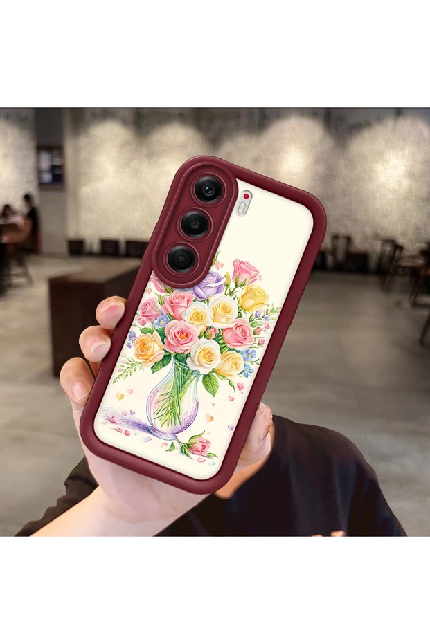 Tecno Camon 40 Compatible Case Camera Protector Burgundy Silicone Couple Phone Case Floral Pattern