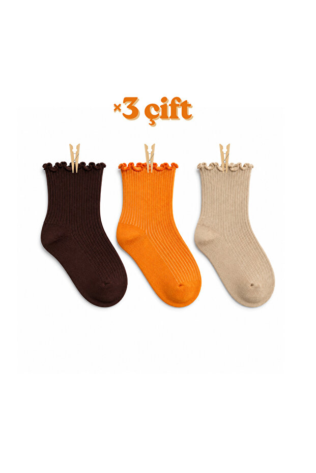Curly Ruffle Women's Socks Set of 3 / Pumpkin Latte Set