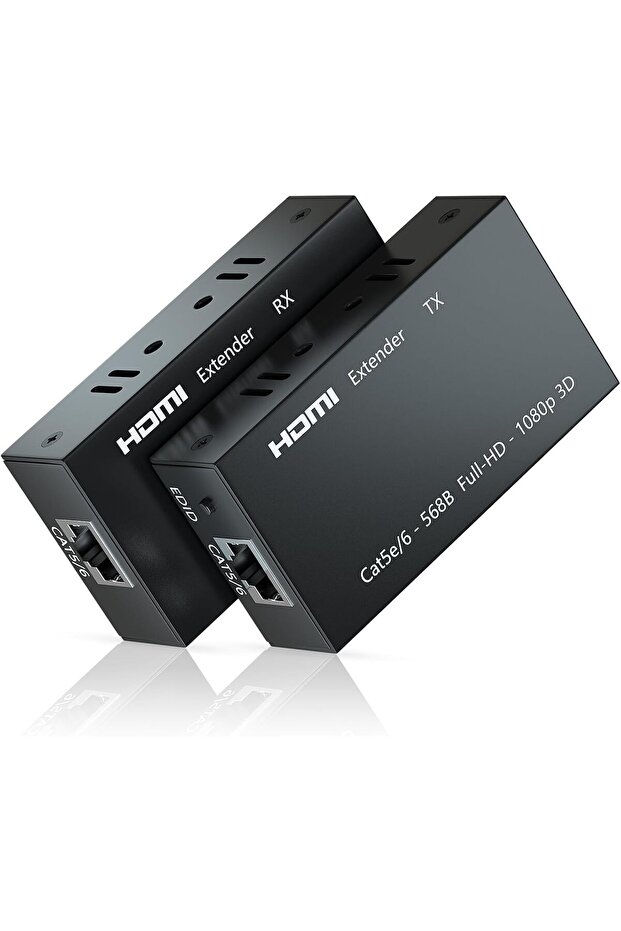 HDMI Extender 60M Repeater Transmitter/Sender + Receiver Over Cat5 Cat6 60 Meters (60M Extender Over Single CAT5/6 Cable) Supports 3D, Full HD1080p with Power for TV Projector, HDTV, DVR