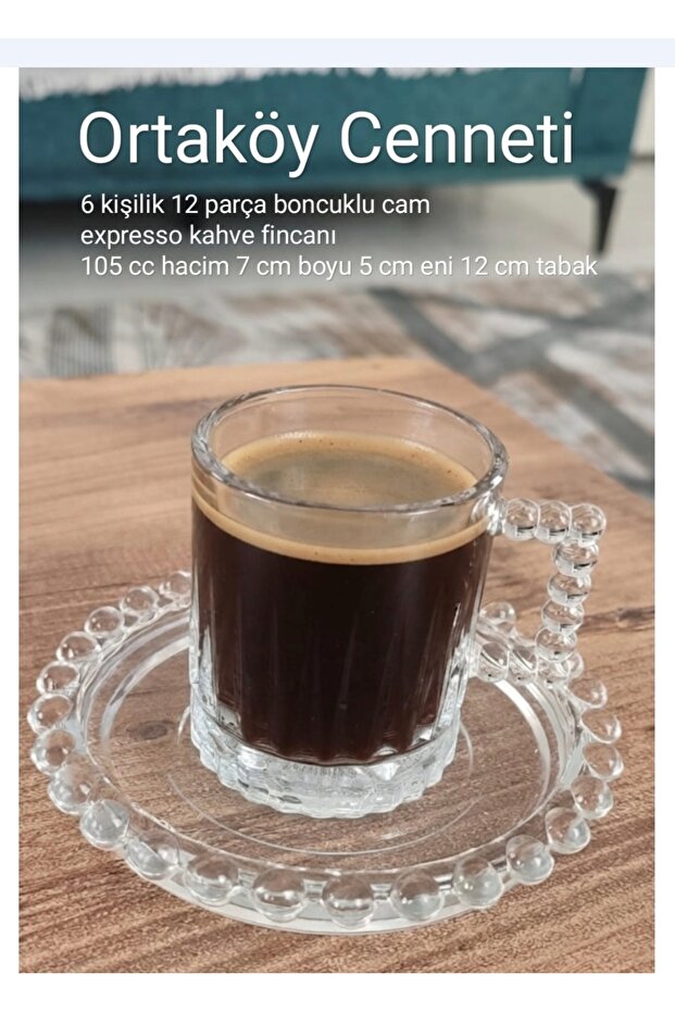 Expresso Cup for 6 People 12 Pcs. Beaded Glass 105 Cc Cup 12 cm Plate Stylish Presentation Serving Set