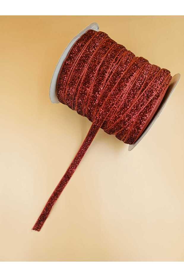 Burgundy Silvery Velvet Ribbon- 1 Cm- 8 Meters