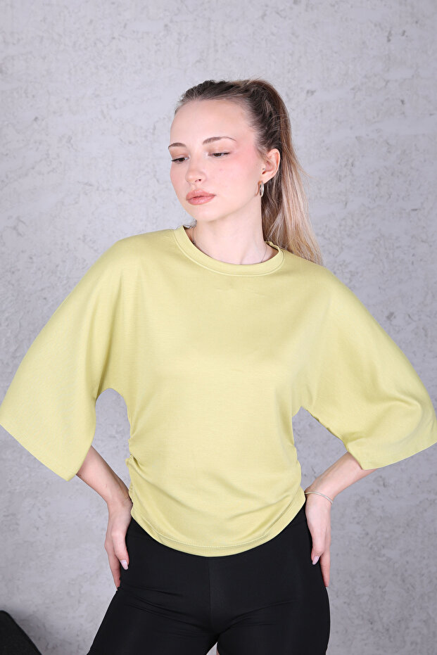 Women's Relaxed Fit Side Gathered Bat Sleeve Blouse