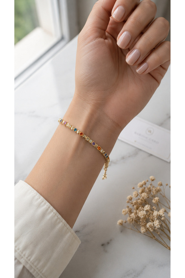 Women's Gold Color Colorful Zircon Stone Minimal Chain Bracelet – 316L Stainless Steel