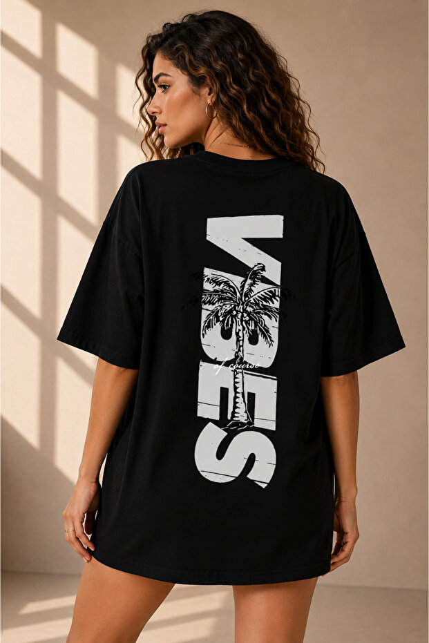 Unisex Oversize Vibe Slogan Back Printed Premium T-Shirt 100% Cotton Crew Neck T-Shirt