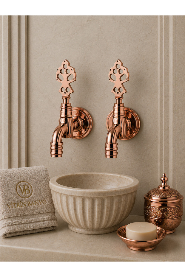2 Pieces 1/2 Rose Gold Ottoman Faucet with Aerator Brass Kurna Faucet Hammam Faucet Decorative Bathroom Faucet Set