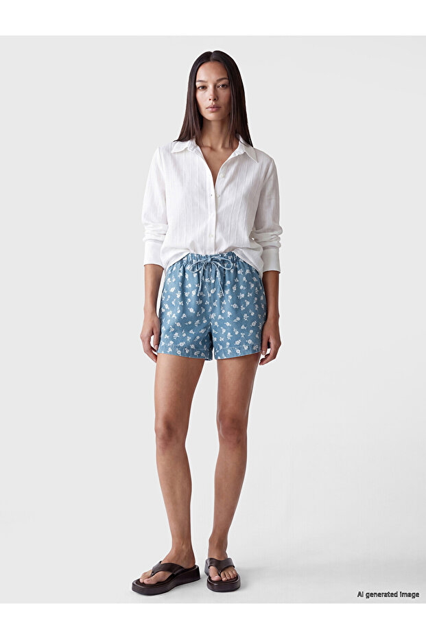 Two Mt Shop Quality Elastic Waist Floral Women's Jean Shorts