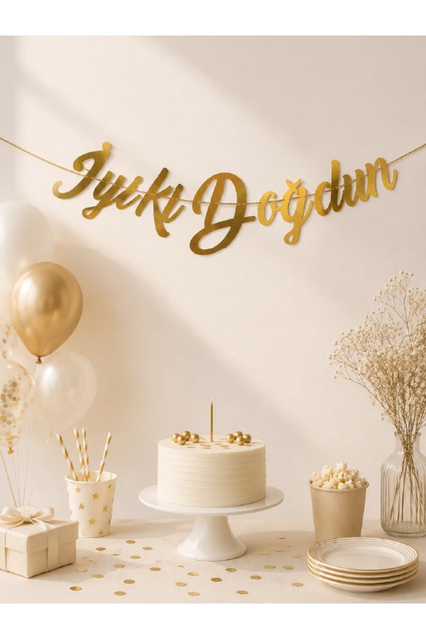 "İyiki Doğdun" Calligraphy Banner - Gold/Gold