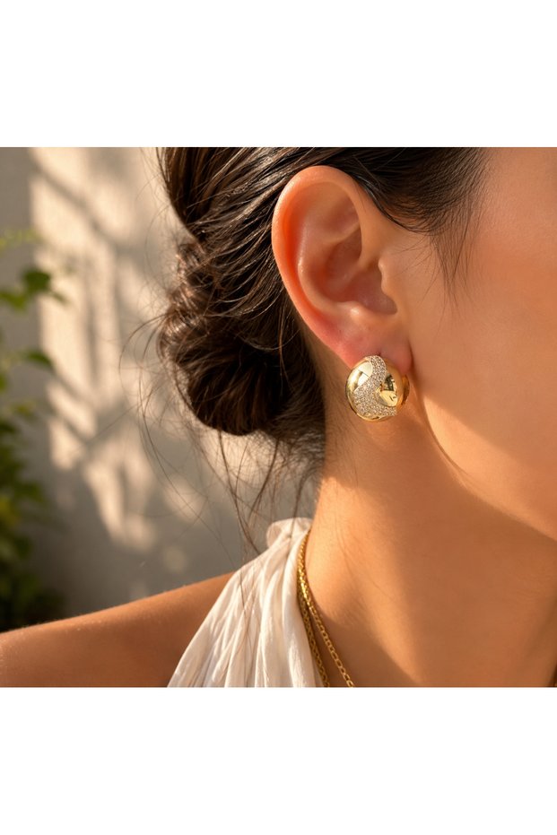 Bombe Hoop Earring-1,5 Cm-Stainless Steel Earring with Zircon Stone-Xuping Earring