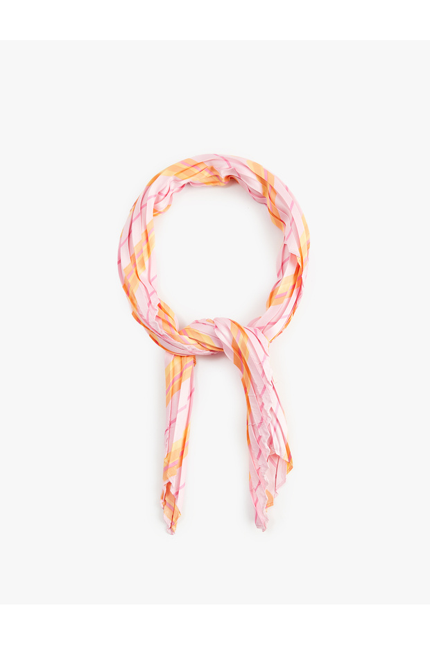 Stripe Patterned Pleated Square Satin Scarf Bandana