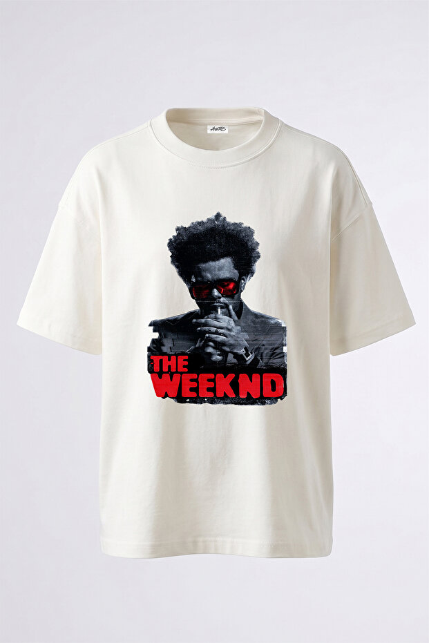 The Weeknd_5 Design Printed Oversize White T-Shirt