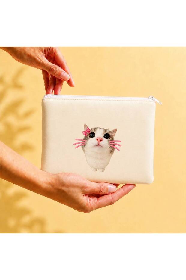 Clutch Funny Cat Canvas Makeup Bag