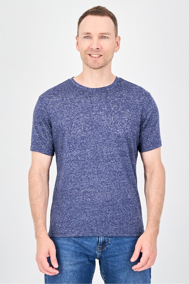 Men Crew Neck Heather Short Sleeve T-Shirt, Navy