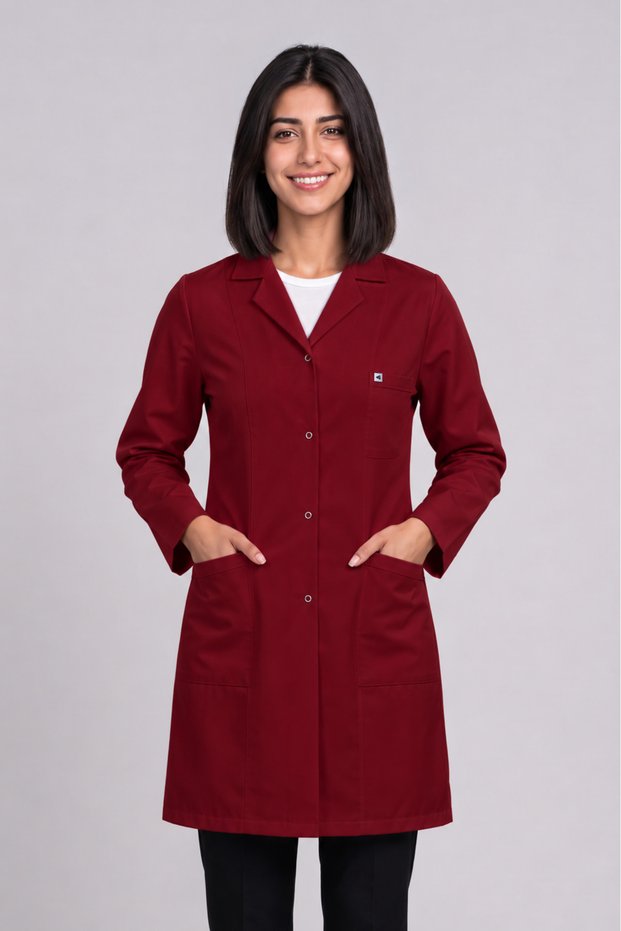 Women's Shirt Collar Long Sleeve Long Length Color Options Alpaca Fabric Doctor and Nurse Coat