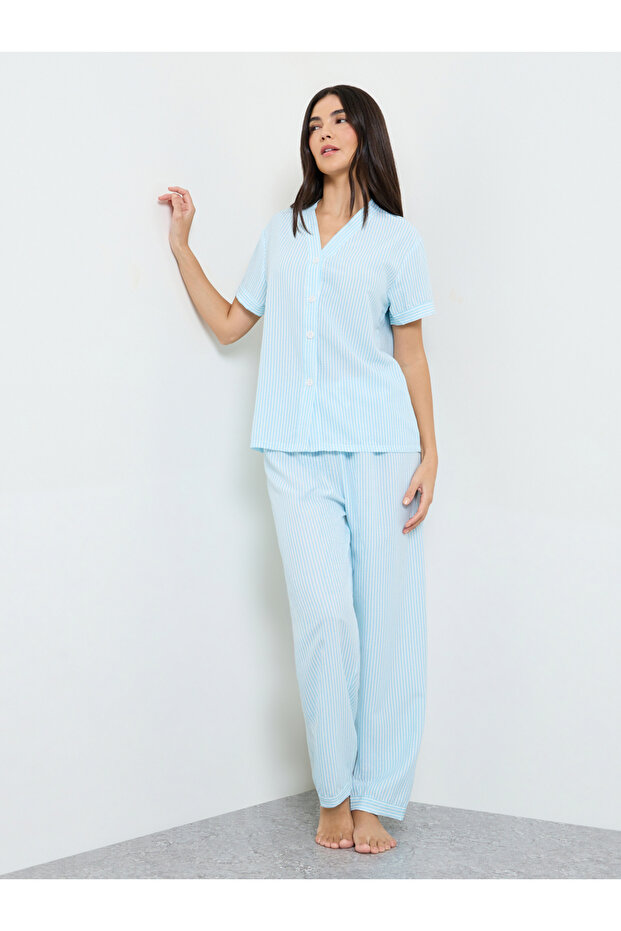Blue Striped Shirt and Pyjama Set