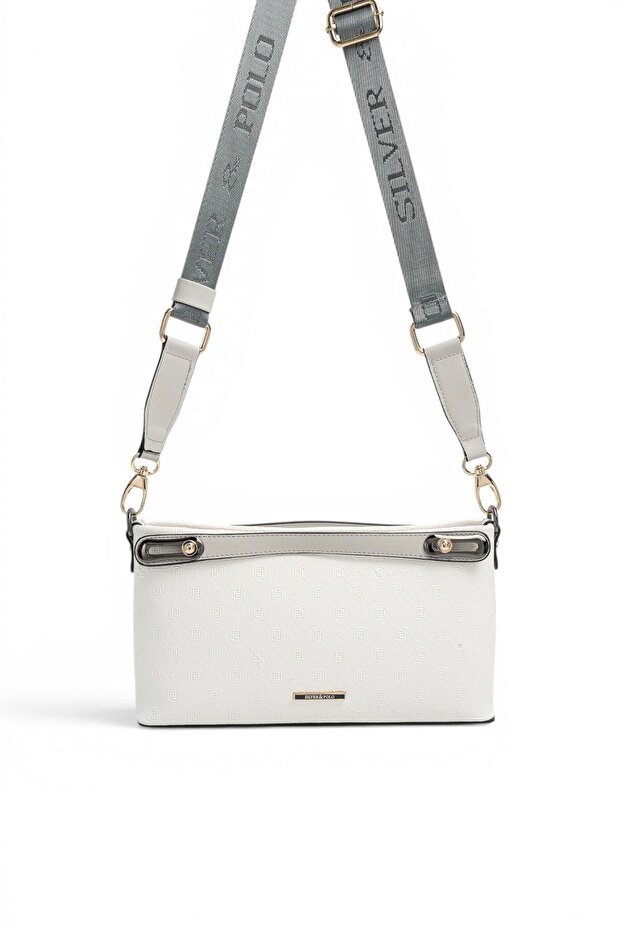White - Women's Crossbody Bag with Gray Logo Sp1288
