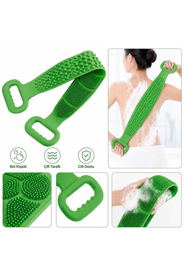 Double-Sided Silicone Bath Scrubber Green – Flexible Body Cleansing and Massage Band, Back Scrubber