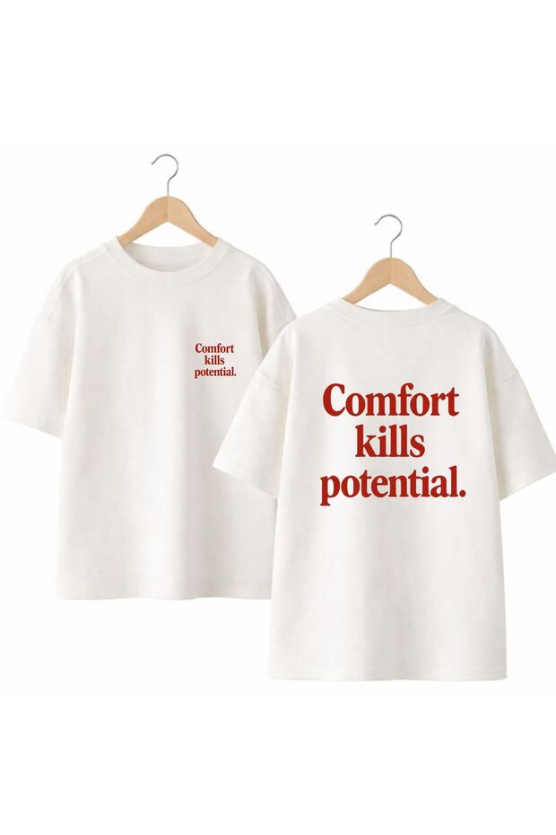 Comfort Kills Back and Front Chest Printed 100% Cotton Oversize Loose Regular Fit Crew Neck T-Shirt