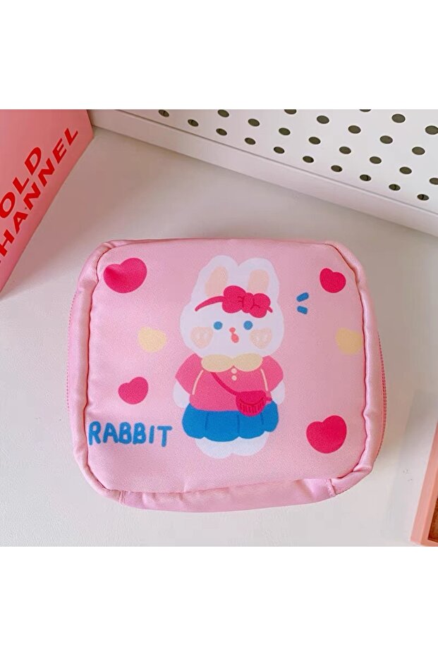 Kawaii Rabbit Cute Rabbit Patterned Sanitary Pad Bag | Organizers | Makeup & Cosmetic Storage Bag | Zippered Mini Organizer