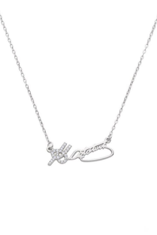 Women's Zircon Stone Ataturk Signed Stainless Steel Necklace