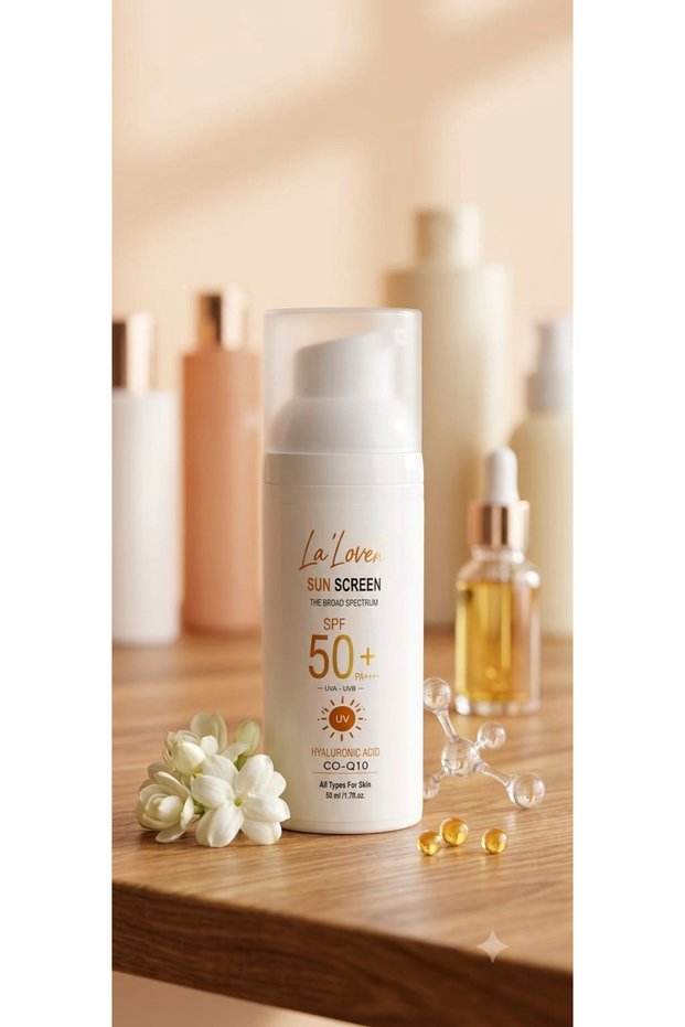 Sun Screen Spf 50+ Sunscreen 50 ml Uva Uvb Broad Spectrum Protection Hyaluronic Acid & Co-Q10 All Skin Types