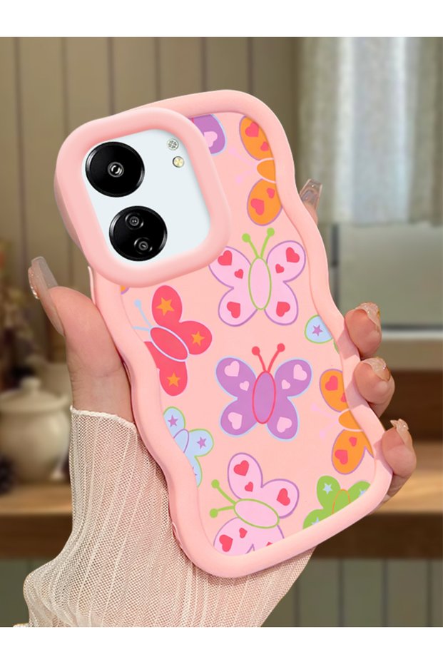Redmi 13C Compatible Case Camera Protector Pink Silicone Couple Phone Case Butterfly Pattern