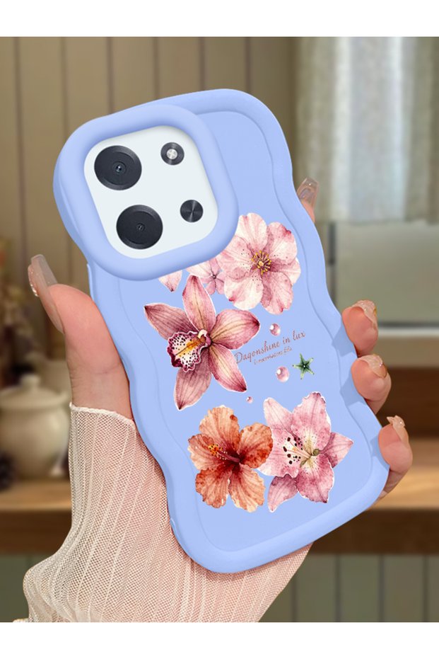 Poco C85 Compatible Case Camera Protector Blue Silicone Couple Phone Case Floral Pattern